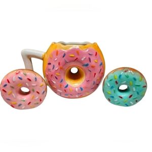 MMM...  1 Donuts Coffee Mug Pink Sprinkle Donut & Salt Pepper Shakers